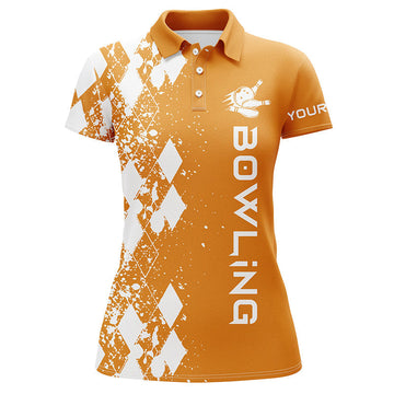 BlueJose Orange Bowling Argyle Bowling Pattern Premium Customized Name 3D Shirt For Women Personalized Shirts For Bowling Players