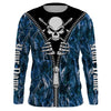 BlueJose Halloween Fish Reaper Fishing Zipper Blue Camouflage Shirt Customize Name Long Sleeve Fishing Shirts