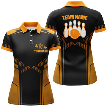 BlueJose Orange Bowling Ball And Pins Premium Customized Name 3D Shirt For Women Personalized Shirts For Bowling Players