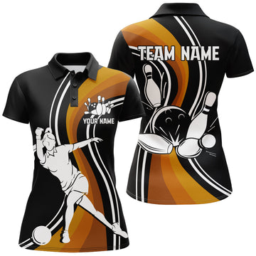 BlueJose Black & Orange Bowling Personalized All Over Printed Shirt For Women