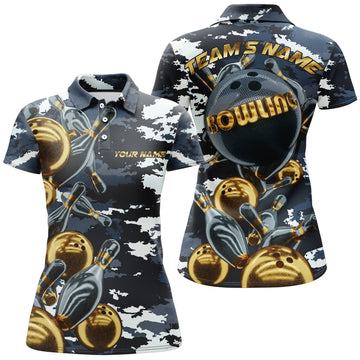 BlueJose Camo Navy Bowling Personalized All Over Printed Shirt For Women
