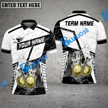 BlueJose Bowling And Pins Water Splash Customized Name 3D Shirt ( 6 Colors)