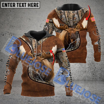 BlueJose Customized Name Wilderness Moose Hunting American Flag 3D Shirt (2 Colors)