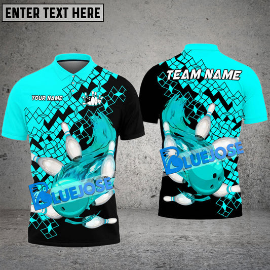 BlueJoses Bowling And Pins Falling Square Flame Multicolor Customized Name 3D Shirt ( 4 Colors )