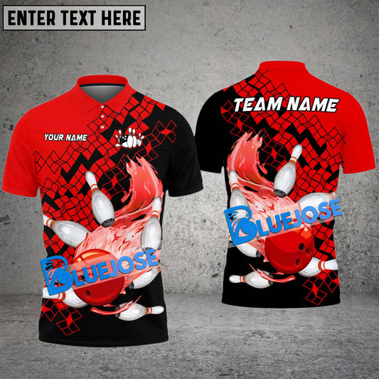 BlueJoses Bowling And Pins Falling Square Flame Multicolor Customized Name 3D Shirt ( 4 Colors )