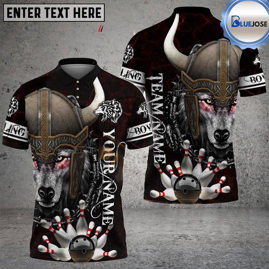 BlueJose Bowling And Pins Wolf Viking Warrior Customized Name 3D Shirt (4 Colors)
