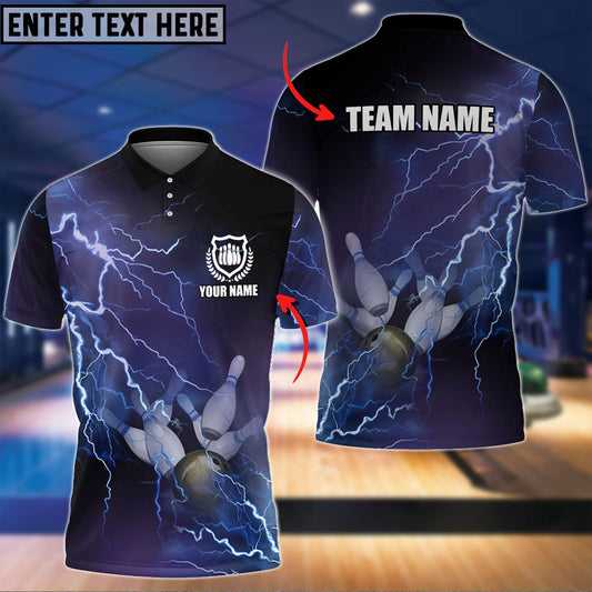 BlueJose Bowling And Pins Thunder Multicolor Customized Name, Team Name 3D Shirt