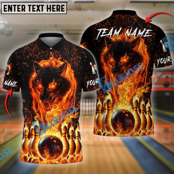 BlueJose Bowling And Pins Fire Wolf Multicolor Options Personalized Name, Team Name 3D Shirt (4 Colors)