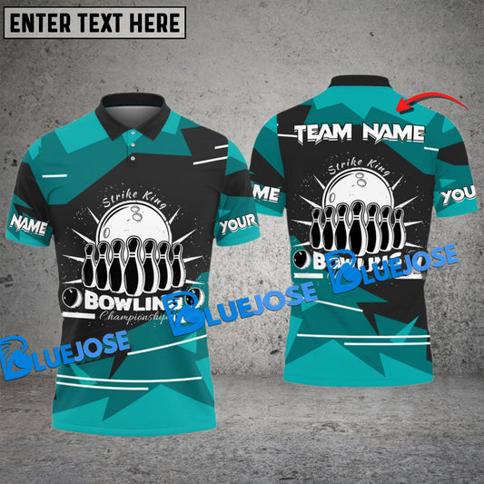 BlueJose Bowling And Pins Strike King Vintage Pattern Multicolor Customized Name 3D Shirt ( 4 Colors )