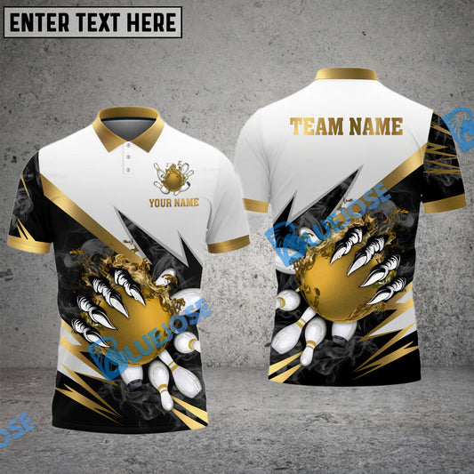 BlueJose Bowling And Pins Lightning Claws Pattern Customized Name 3D Shirt (4 Colors)