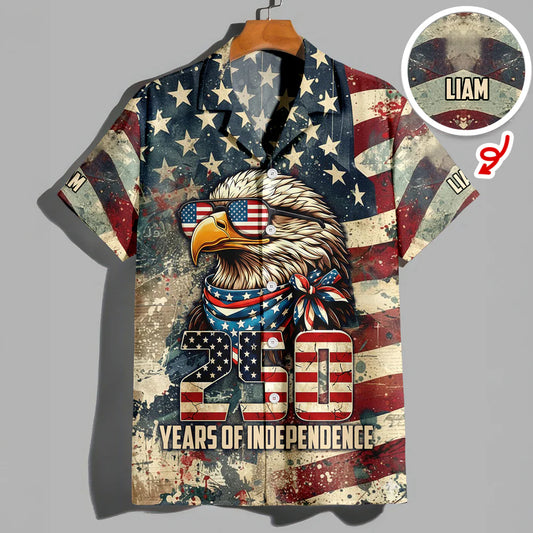 BlueJose America's 250 Years Anniversary Custom Name Hawaii Shirt Personalized Patriotic Gift