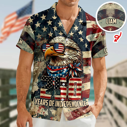 BlueJose America's 250 Years Anniversary Custom Name Hawaii Shirt Personalized Patriotic Gift
