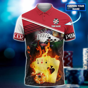 BlueJose Love Poker Personalized Name 3D Polo Shirt