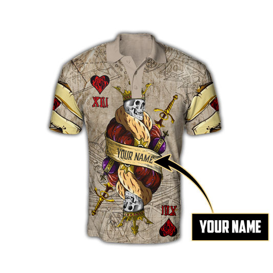 BlueJose Customize Name Poker King Skull Polo Shirt