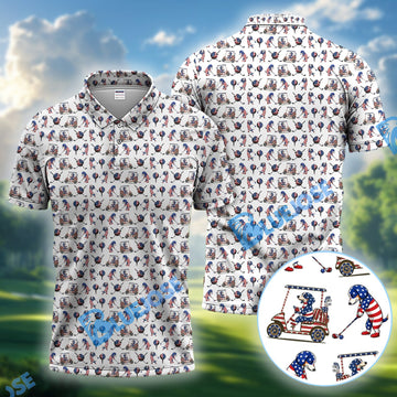 BlueJose Patriotic Dachshund Golf Polos, USA Flag With Wiener Dog Pattern Golf Shirt, Funny Golf Gift For Golfer