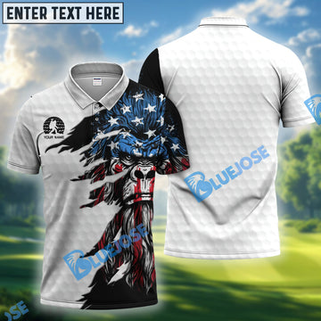 BlueJose Patriotic Bigfoot Polos, Custom Name American Flag Bigfoot Golf Shirt, Golf Gift For Golfer