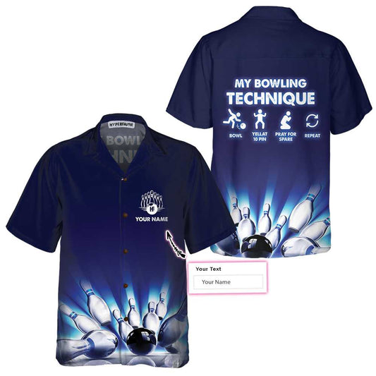 BlueJoses My Bowling Technique Hawaiian Shirt Personalized Name Hawaiian Shirts