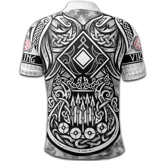BlueJose Viking Style Polo Shirt - Raven And Drakkar
