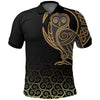BlueJose Viking Style Polo Shirts Owl Celtic On Triskele Background