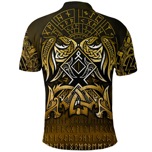 BlueJose Viking Style Polo Shirt - Othala and Raven Golden