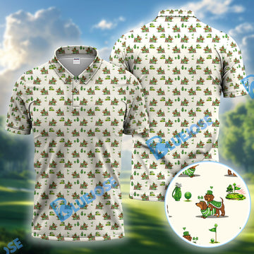 BlueJose St Patrick’s Day Dachshund Patrick Golf Shirt, Wiener Dog Golf Polos For Men, Golf Gift For Golfer