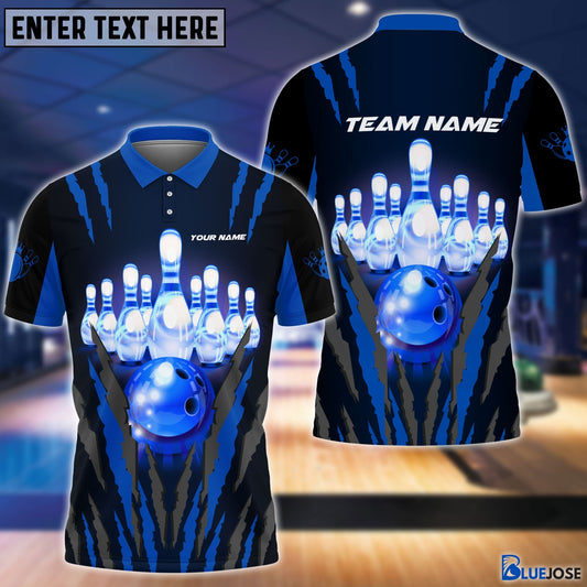 BlueJose Personalized Name and Team Name Bowling and Pins Multicolor 3D Shirt