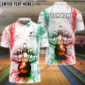BlueJose Bowling and Pins Green Red Customized Name, Team Name 3D Shirt
