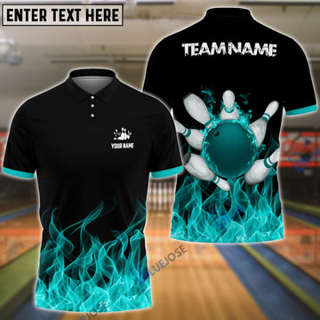 BlueJose Bowling And Pins Ink Fire Pattern Customized Name 3D Shirt (4 Colors)