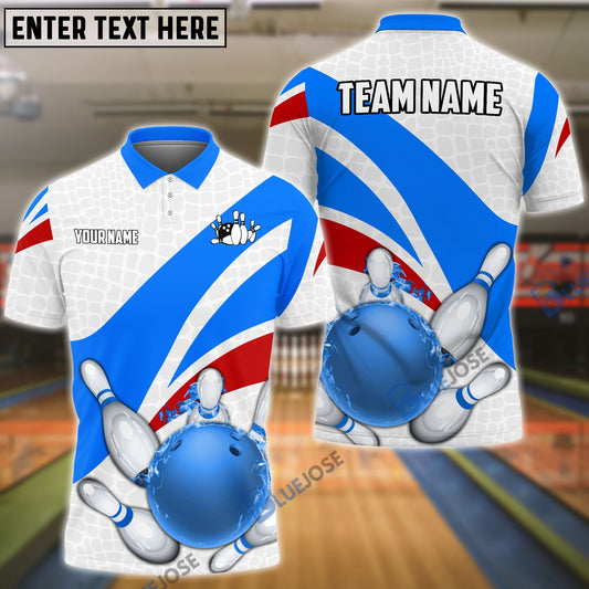 BlueJose Bowling And Pins Ribbon Pattern Customized Name, Team Name 3D Shirt (4 Colors)