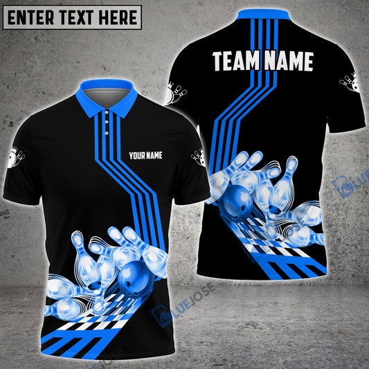 BlueJose Bowling Ball and Pins Break Personalized Name, Team Name 3D Shirt