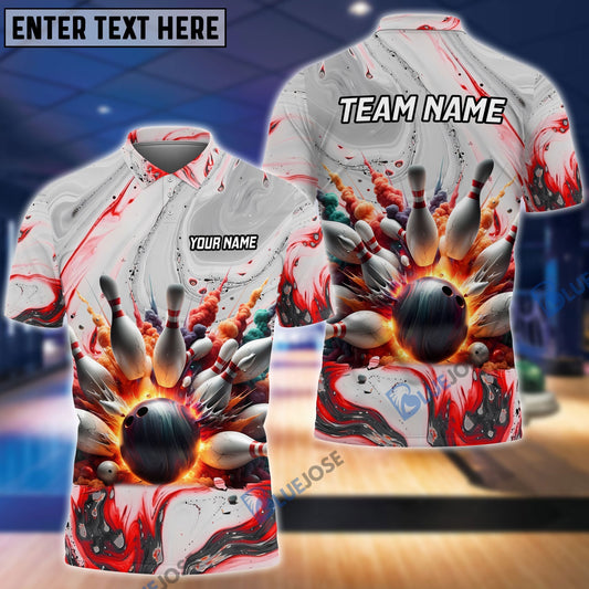 BlueJose Broken Smoke Bowling And Pins Customized Name 3D Shirt