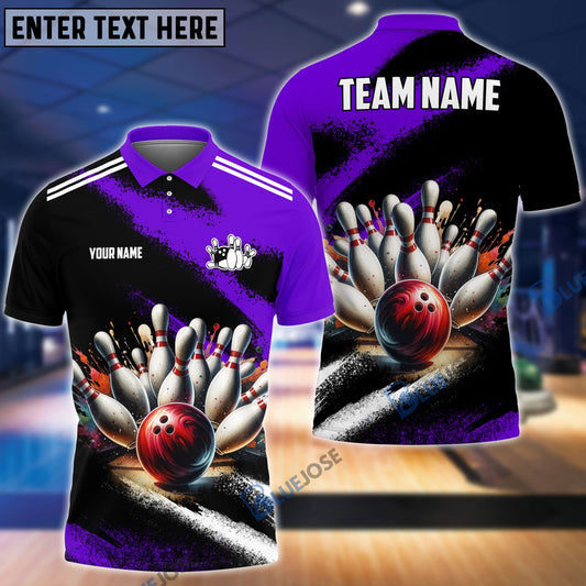 BlueJose Bowling And Pins Marble Pattern Customized Name 3D Shirt (4 Colors)