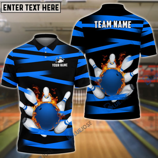 BlueJose Bowling And Pins Power Customized Name, Team Name 3D Shirt (5 Colors)