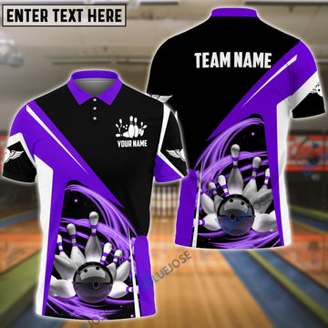 BlueJose Bowling and Pins Lightning Pattern Personalized Name, Team Name 3D Shirt (4 Colors)
