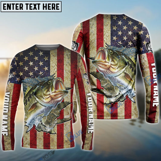 BlueJose Bass Fishing USA Flag Custom Fishing Shirt
