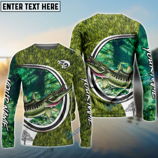 BlueJose Pickerel Fishing Hook Green Custom Long Sleeves Fishing Shirt