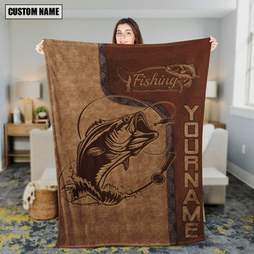 BlueJose Custom Name Big Bass Fish Fishing Blanket