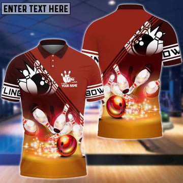 BlueJose Red Bowling Ball Crashing into the Pins Personalized Name 3D Shirt