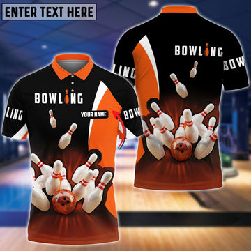 BlueJose Perfect Orange Strike Bowling Personalized Name 3D Shirt