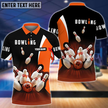 BlueJose Perfect Orange Strike Bowling Personalized Name 3D Shirt Personalized Shirts For Bowling Players
