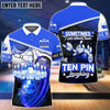 BlueJose The Blue Bowling Ball Crashing The Pins Pattern Personalized Name 3D Shirt