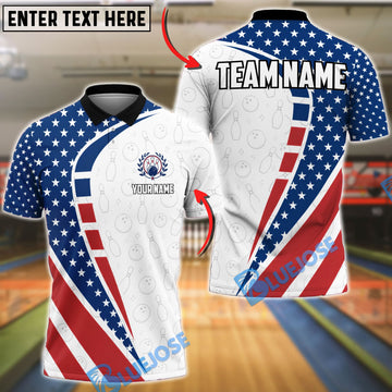 BlueJose Patriotic Bowling Shirt USA Flag Design Customized Name, Team Name 3D Shirt