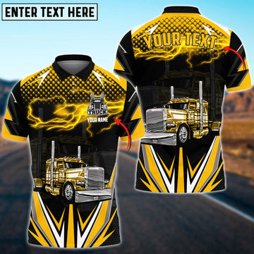 BlueJose Truck Thunder Lights Multicolor Option Personalized Name 3D Polo Shirt For Truck Driver