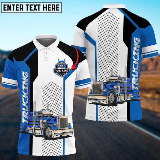 BlueJose Trucking Sporty Pattern Personalized Name 3D Polo Shirt For Truck Driver