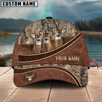 BlueJose Hunting Personalized Name Brown Carving Leather Pattern 3D Classic Cap
