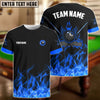 BlueJose Personalized Billiards 8-Ball Fire Pattern Women Shirt (Blue, Green, Yellow & Red)