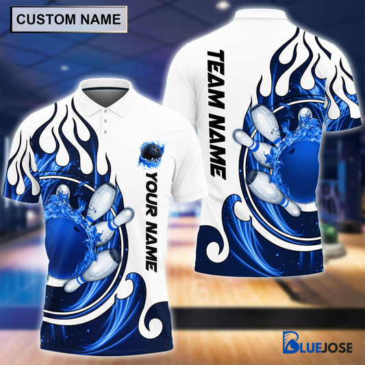 BlueJose Personalized Name and Team Name Fire Color Bowling Player Multicolor Polo Shirt