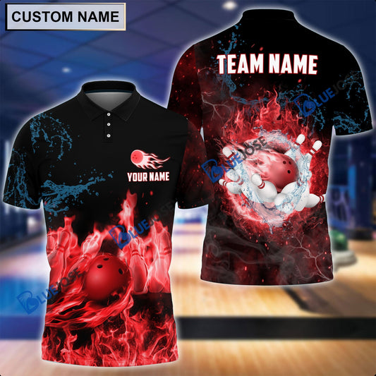 BlueJose Personalized Name and Team Name Fire Light Bowling Player Multicolor 3D Shirt