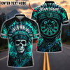 BlueJose Darts Chief Skull Feather Headdress Fire Dartboard Multicolor Options Personalized Name Shirt (4 Colors)