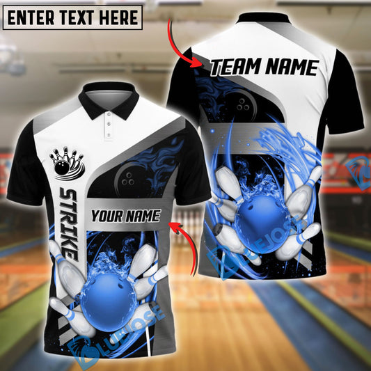 BlueJose Bowling And Pins Tornado and Flame Customized Name 3D Shirt (6 Colors)